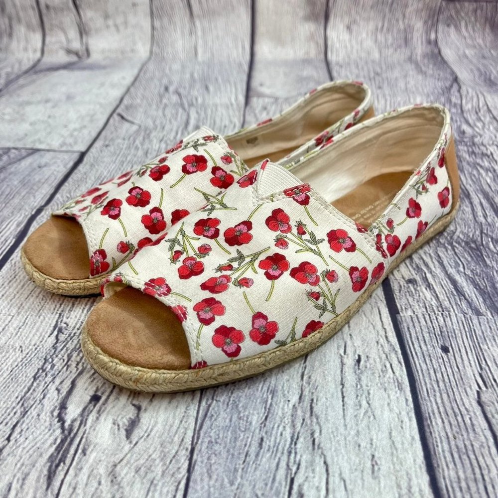 TOMS Espadrilles Red Pansy Floral Print Women's Size 7.5 Slip On Open Toe Sandal - Picture 6 of 12